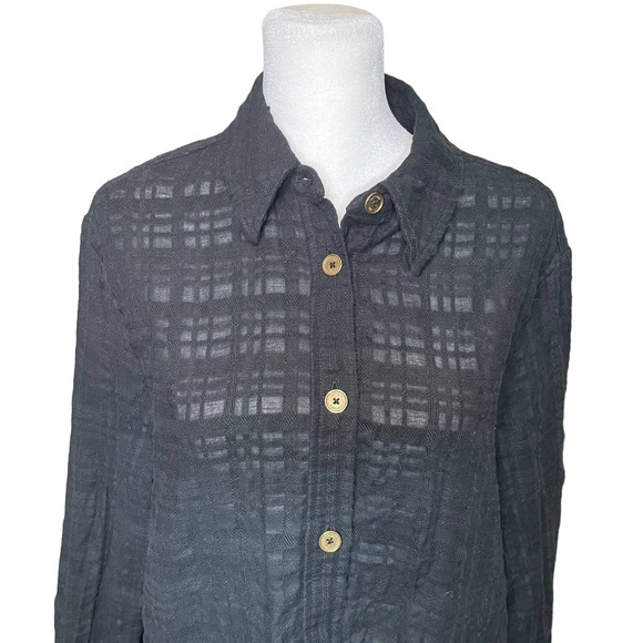 Saint+Sofia Black Burnout Button Down Shirt Long Sleeve Collared Casual Womens 6 - Picture 2 of 12